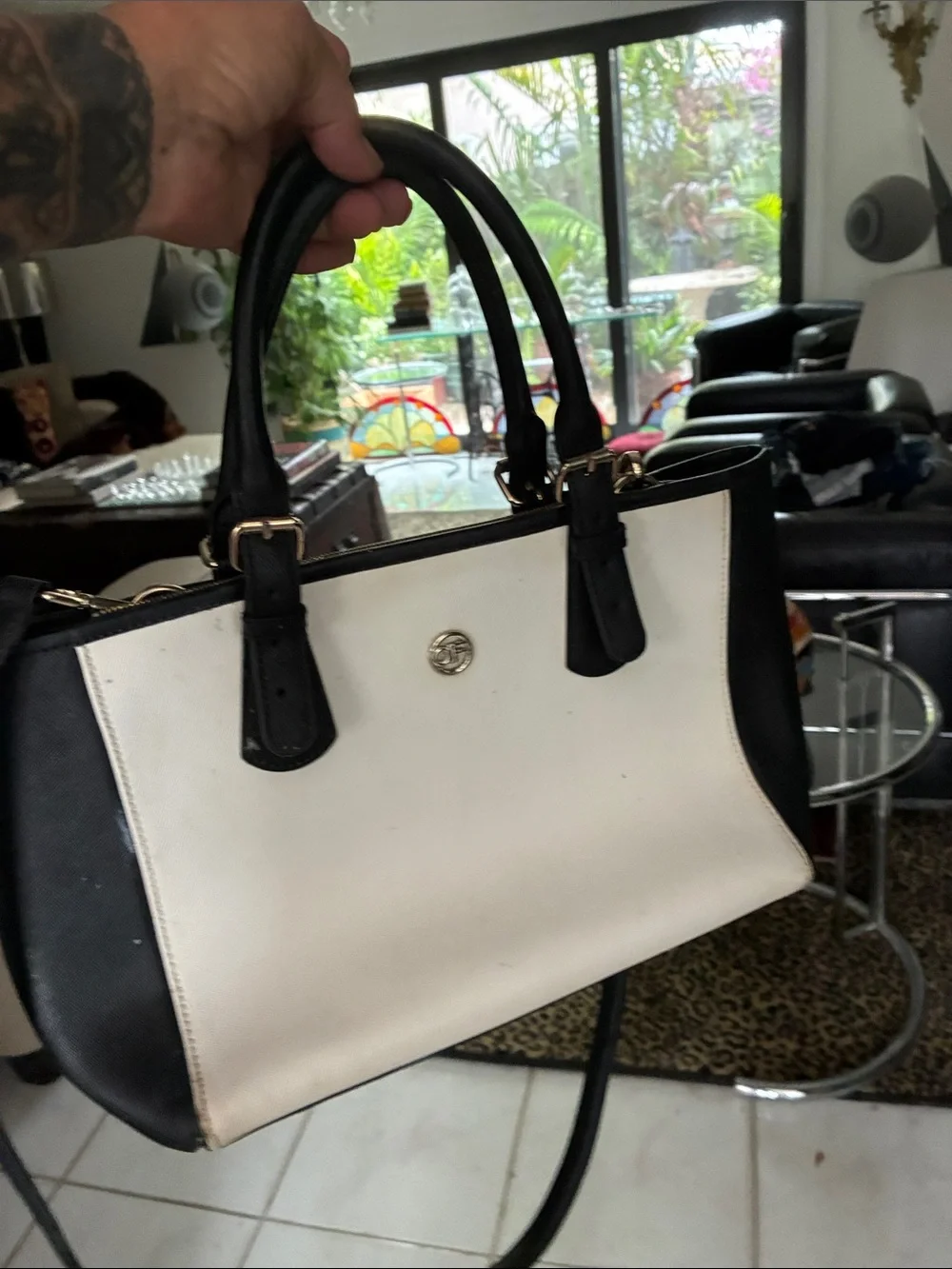 Anne Fontaine Classic Two-Tone Black & White Satchel Handbag